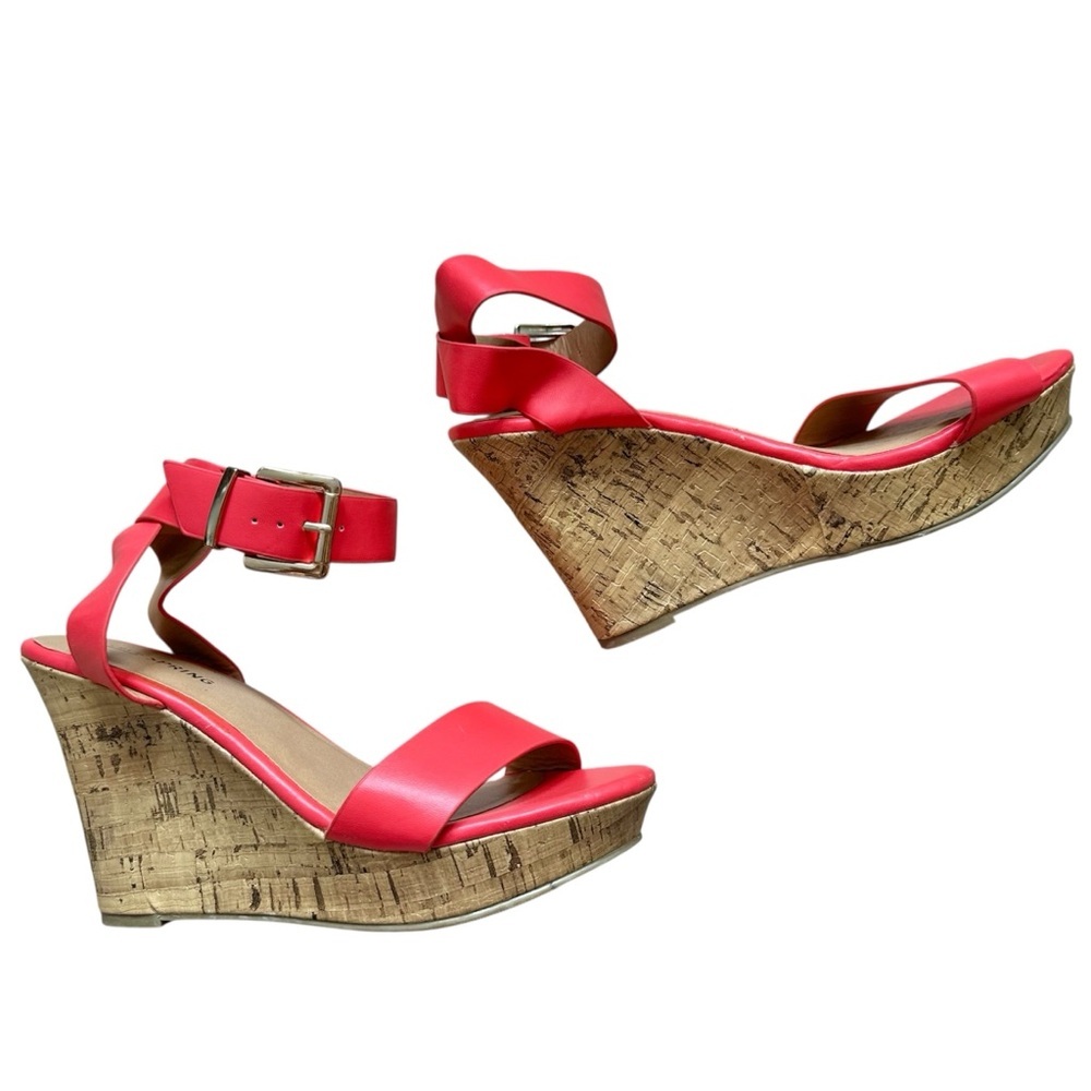Call It Spring Hot Flamingo Pink Cork Wedge Sandals - Size 6.5
